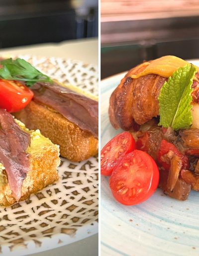 Croissant relleno de Pisto de Verduras y anchoas lolín con aceite o crema de aguacate